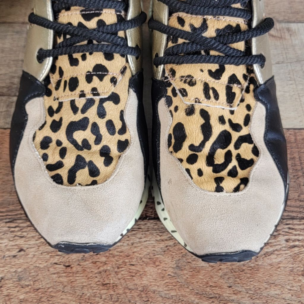 Steve Madden 8 Cliff Leather Leopard Animal Print Sneakers Shoes Lace Up Fashion - Picture 8 of 16